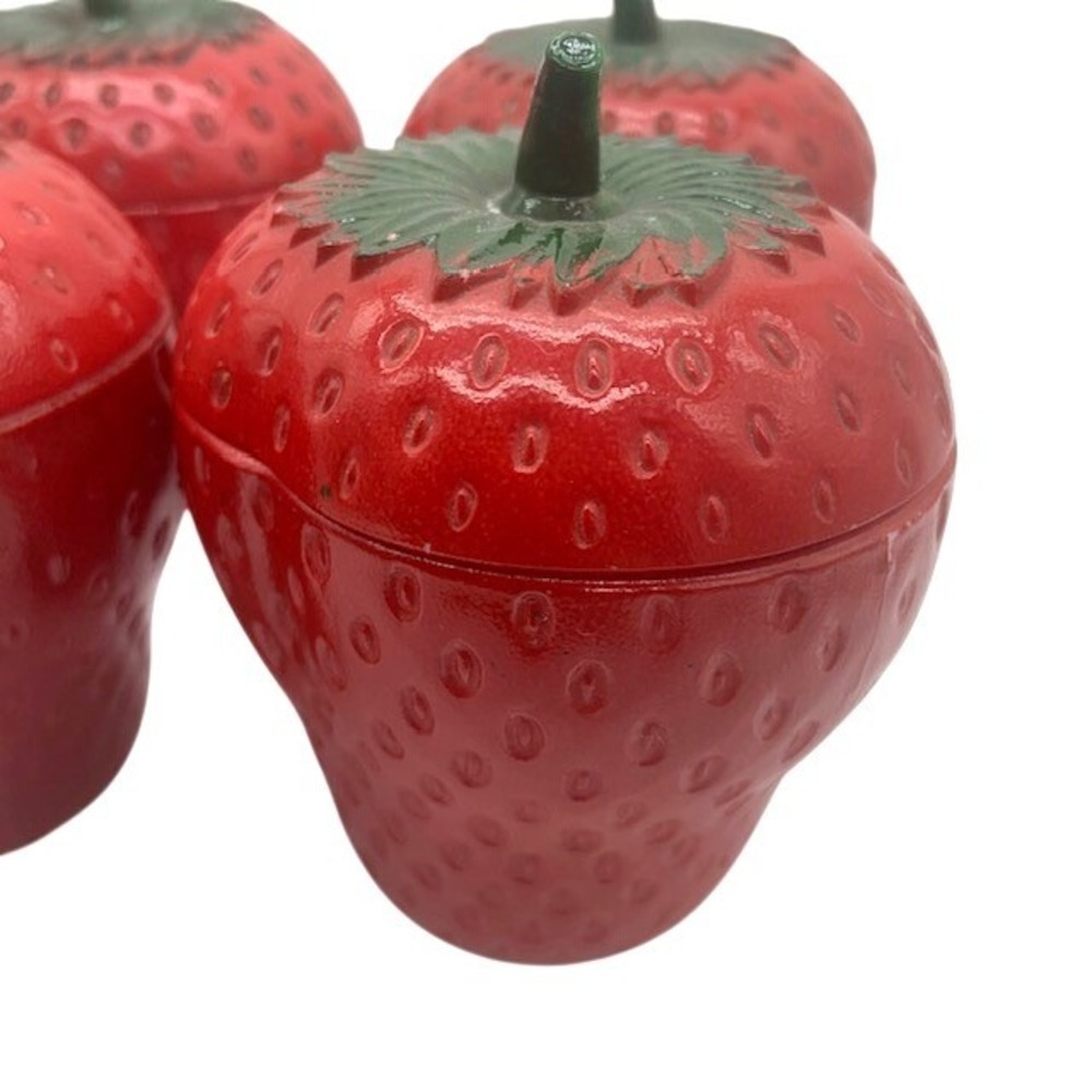 Set of 4 Strawberry Covered Jars Cottagecore Retro Kitchen Decor Ceramic Fruit